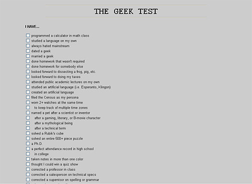 screenshot of geek test v3